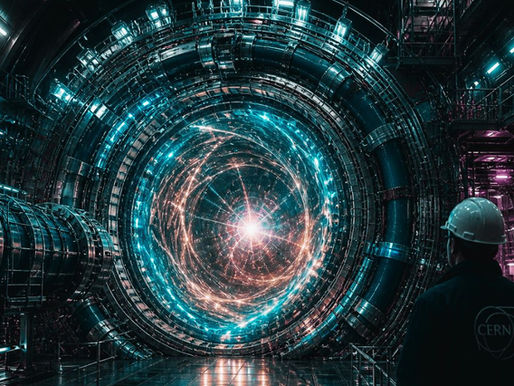 High-tech portal machine with swirling light inside a circular accelerator