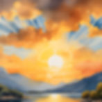 a sunrise over the mountains watercolor