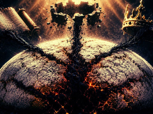 A cinematic illustration of a massive cracked loaf of bread illuminated by golden light from above. Dark black tendrils and glowing molten fissures spread through the loaf from three directions, symbolizing hidden corruption working beneath the surface.