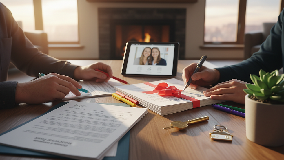 Close-up view of real estate closing documents on a table