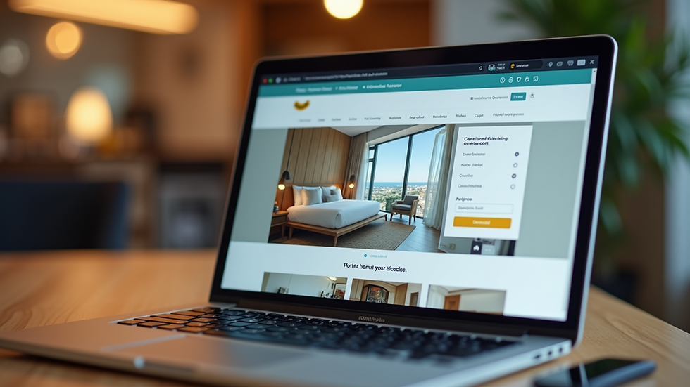 Eye-level view of a laptop screen showing hotel booking website