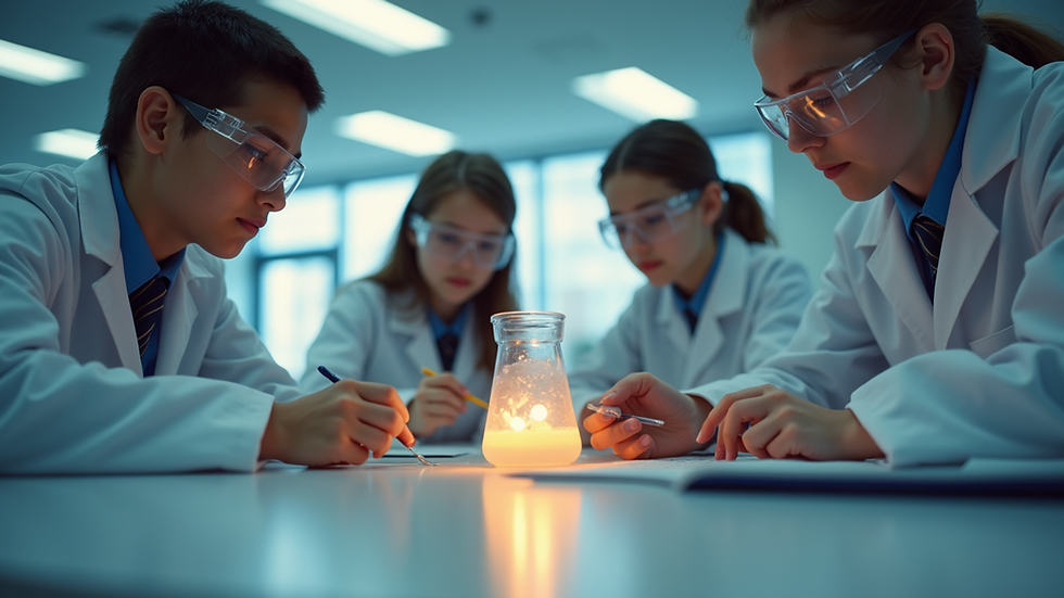Eye-level view of students engaged in a science experiment
