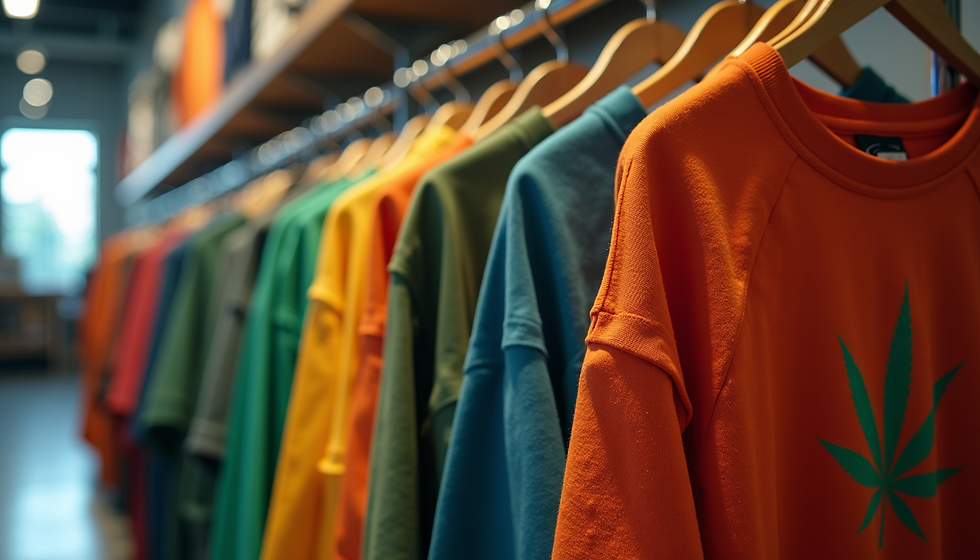 A rack of colorful clothes representing the vibrant future of cannabis fashion
