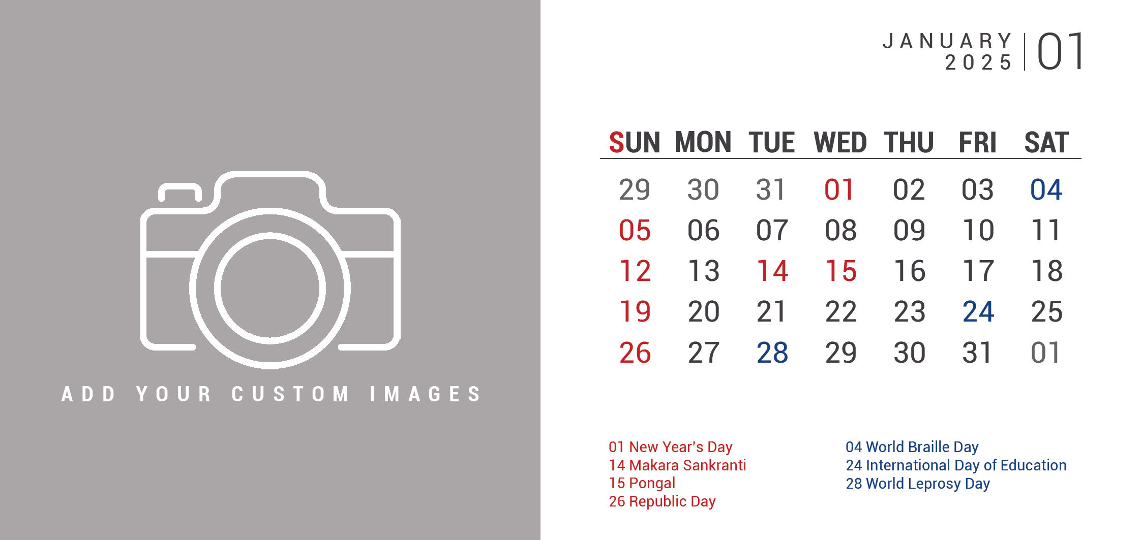 Custom Calendar 2025