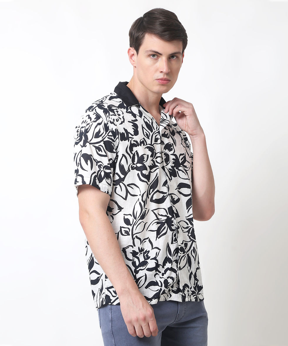 Thumbnail: DARK FLORAL CUBAN COLLAR SHIRT