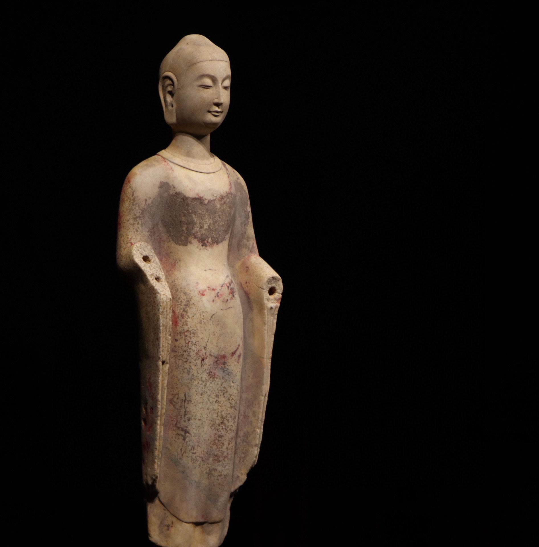Painted Stone Figure of Buddha, Pre-Ming Style