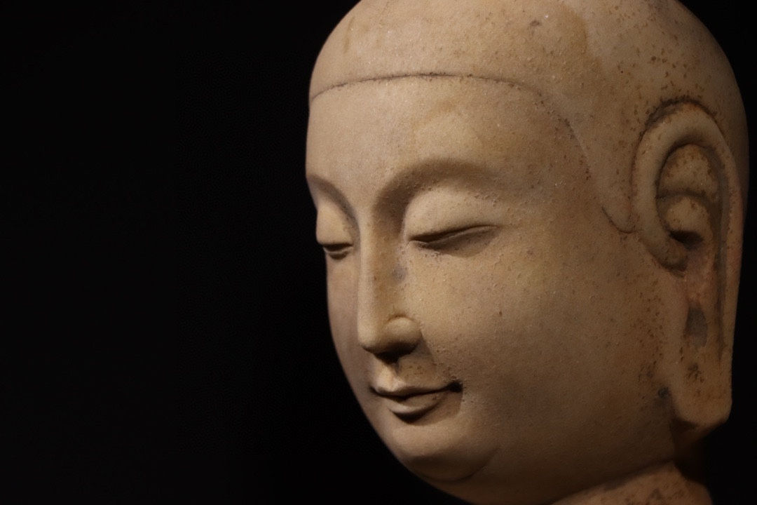 Painted Stone Figure of Buddha, Pre-Ming Style