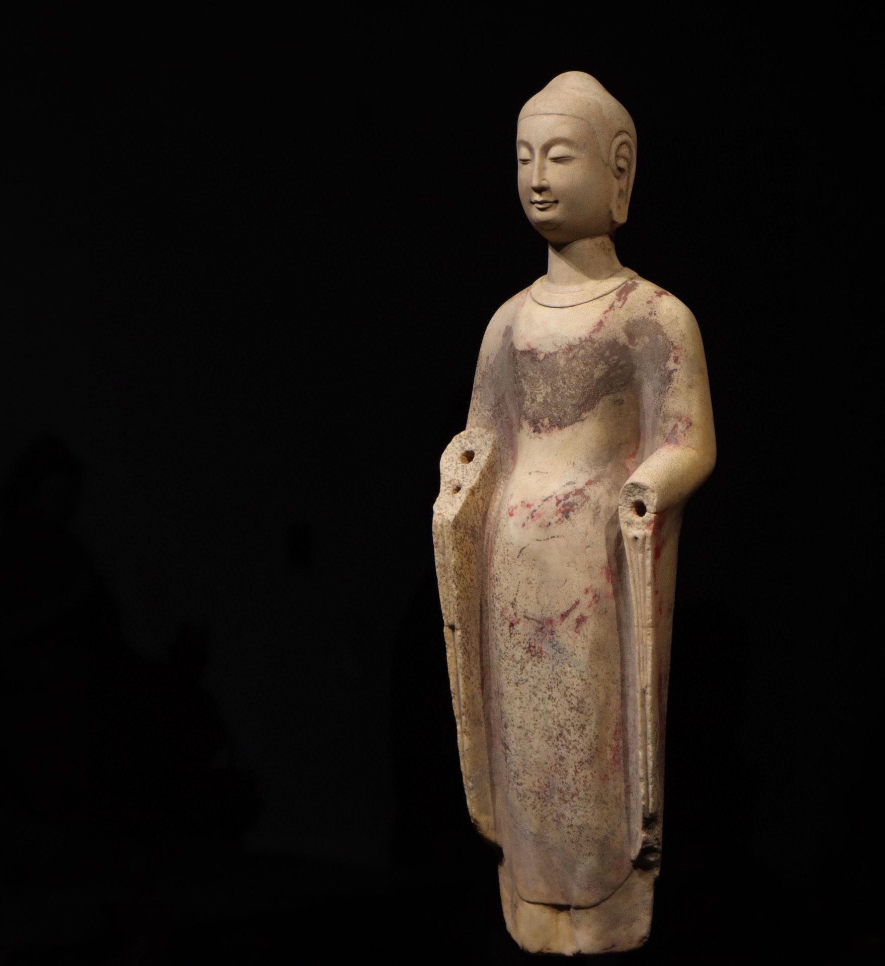 Painted Stone Figure of Buddha, Pre-Ming Style