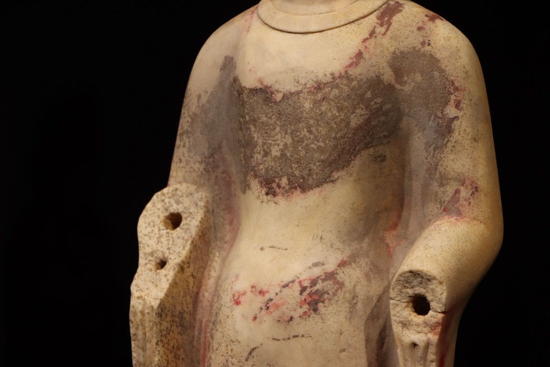 Painted Stone Figure of Buddha, Pre-Ming Style