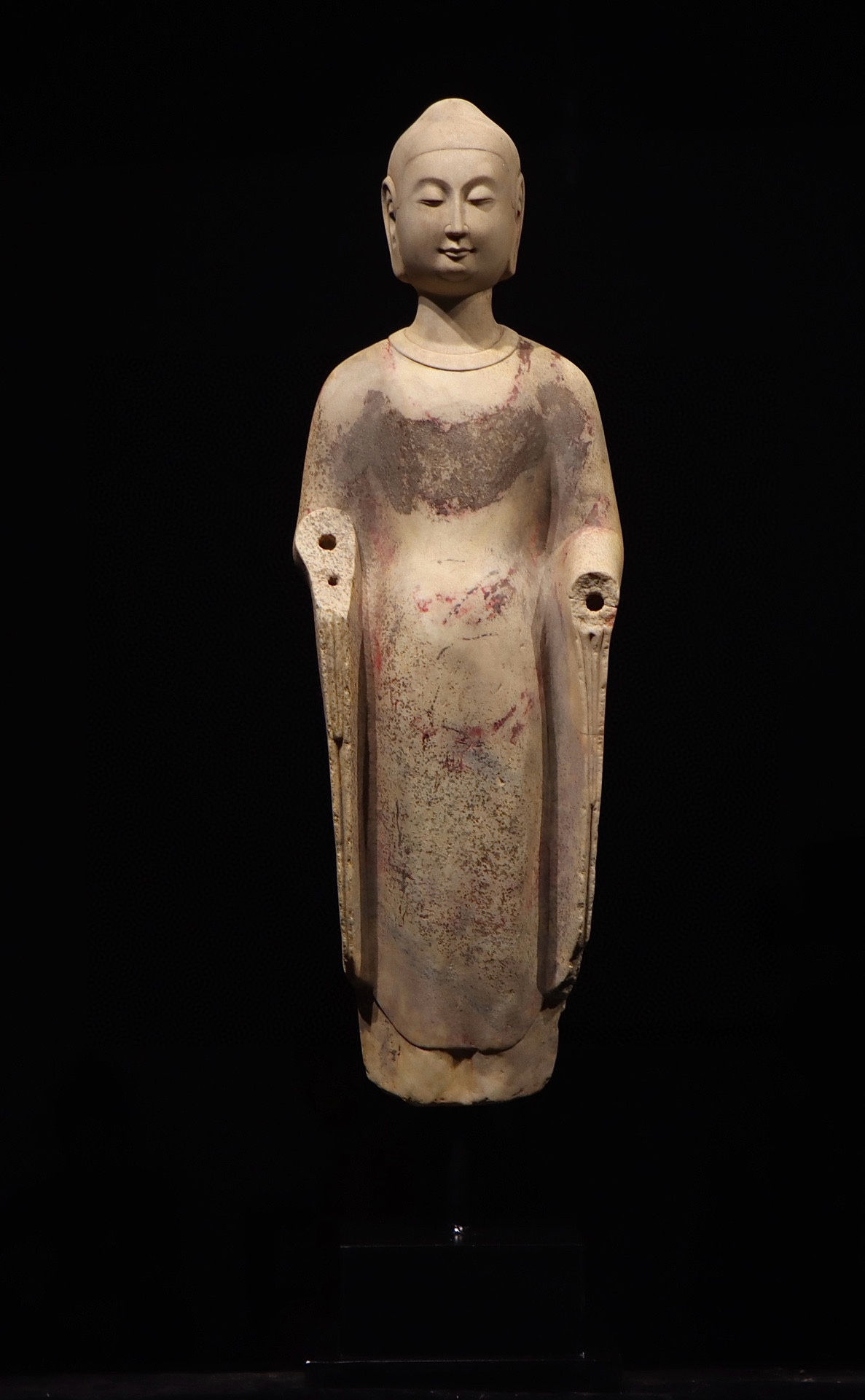 Painted Stone Figure of Buddha, Pre-Ming Style