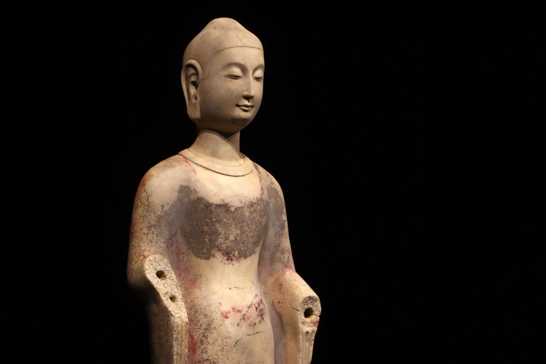 Painted Stone Figure of Buddha, Pre-Ming Style