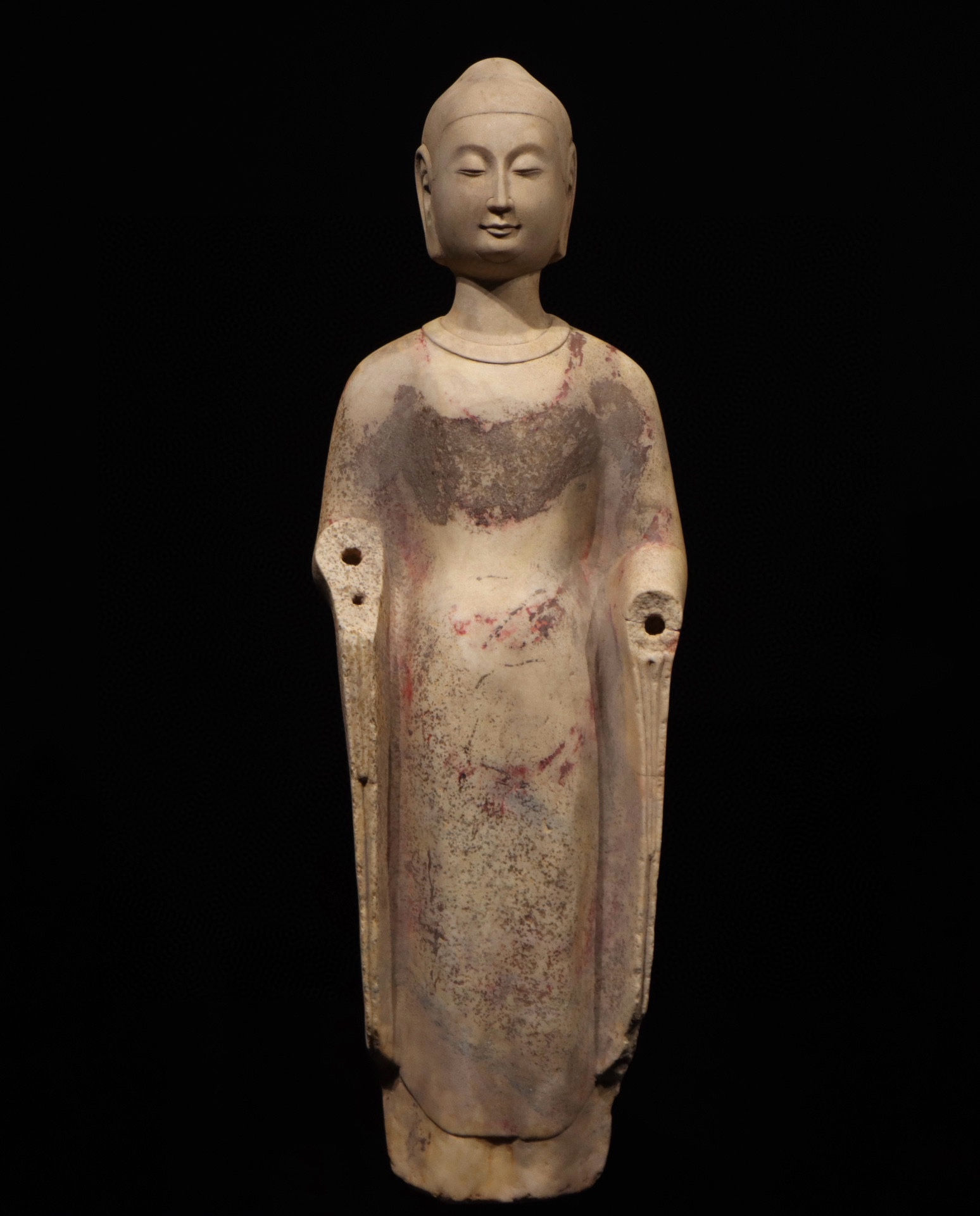 Painted Stone Figure of Buddha, Pre-Ming Style