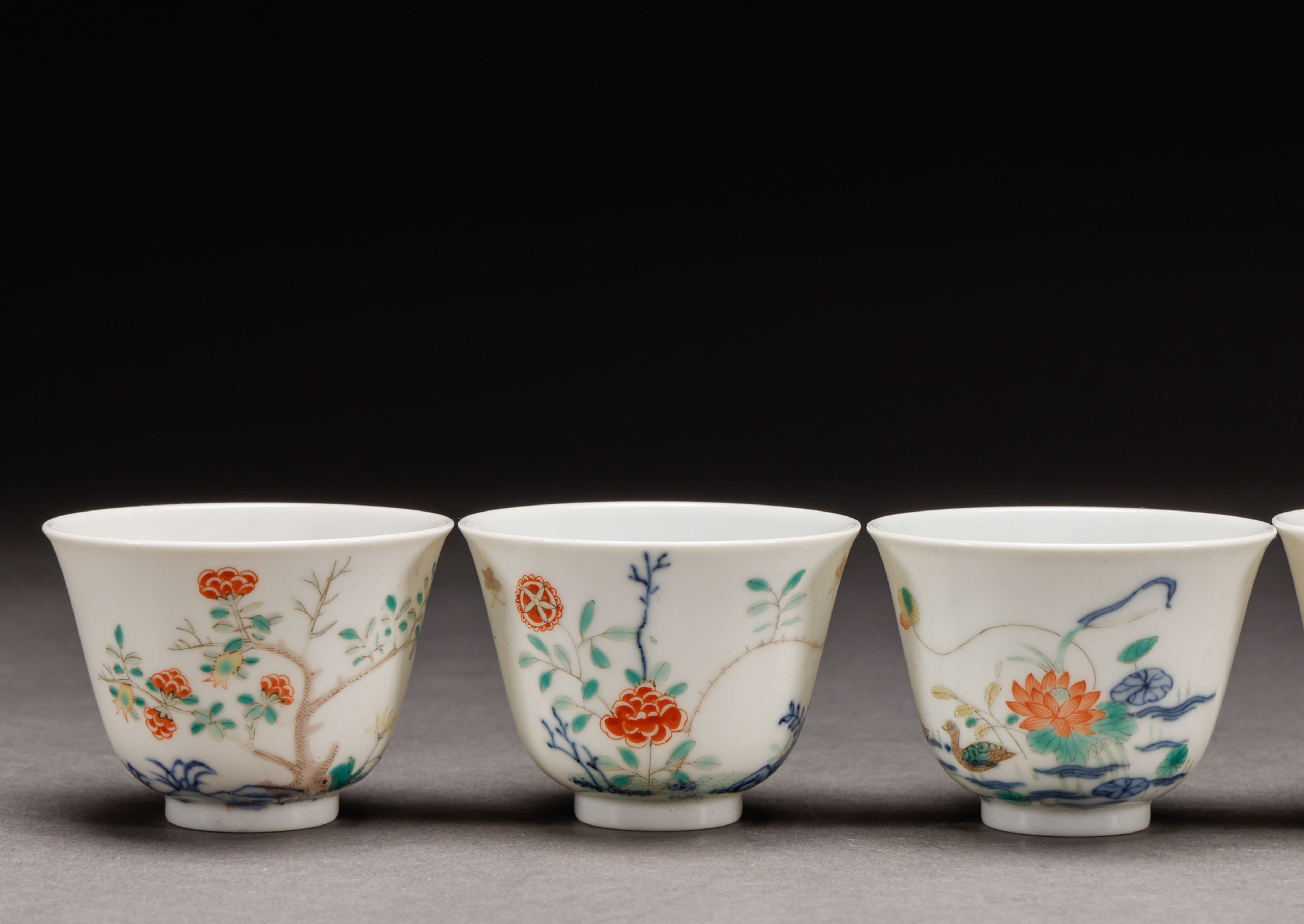 Set of Twelve Famille Rose “Flower Deity” Cups, Qing Style