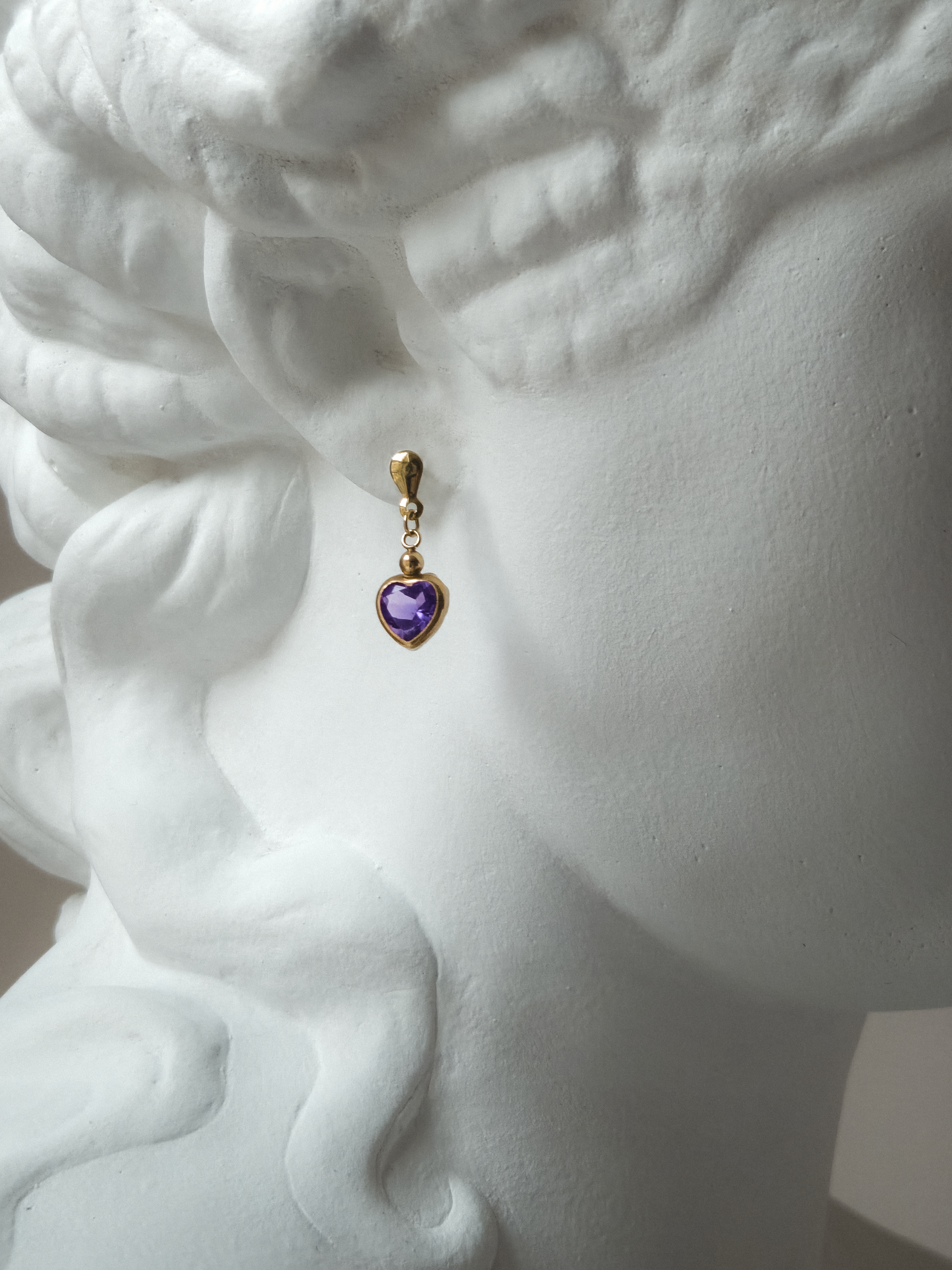 No. 9 - 9k Amethyst and Gold Heart Drop Earrings