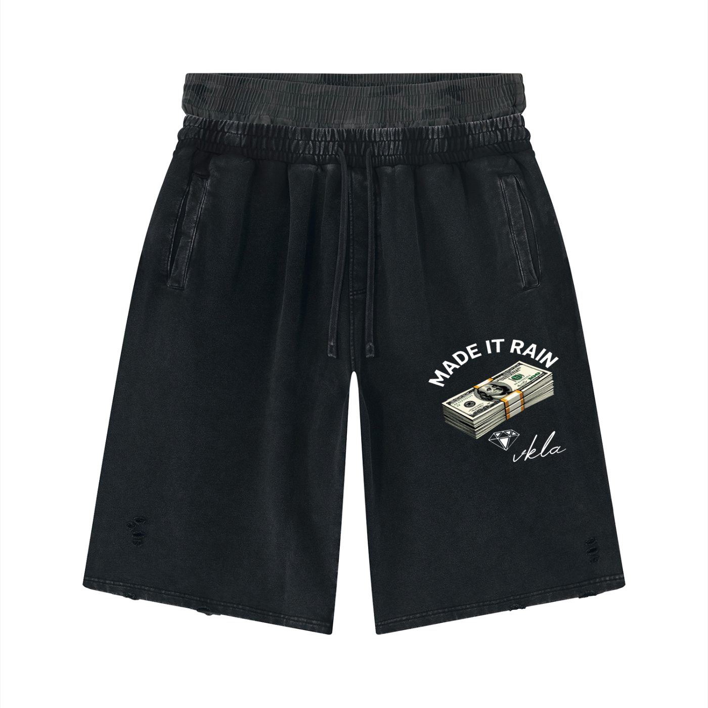 vkla Unisex Vintage Wash Distressed Wide Leg Shorts
