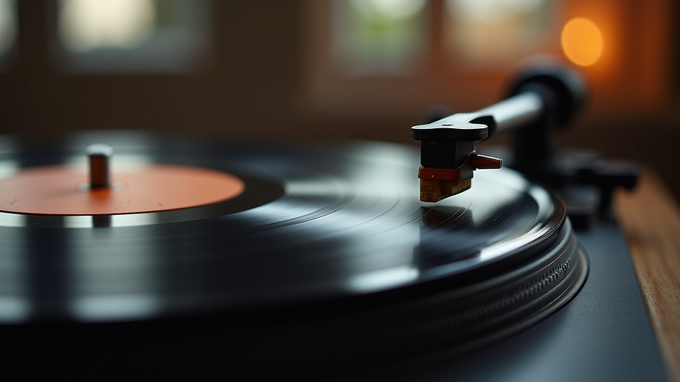 Close-up view of a vintage vinyl record on a turntable