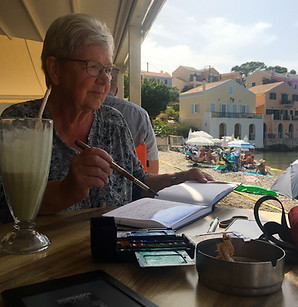 Sue Glassford sketching on location