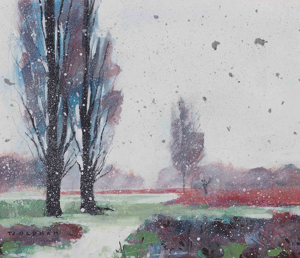 Snow falling on two poplars, Bushy Park