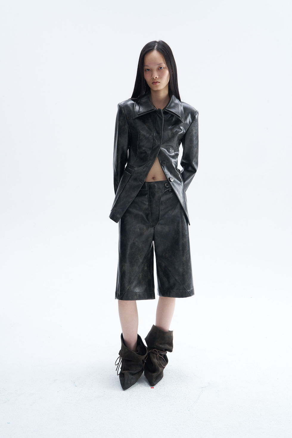 Faded Double-Collar Faux-Leather Jacket | NHOJ