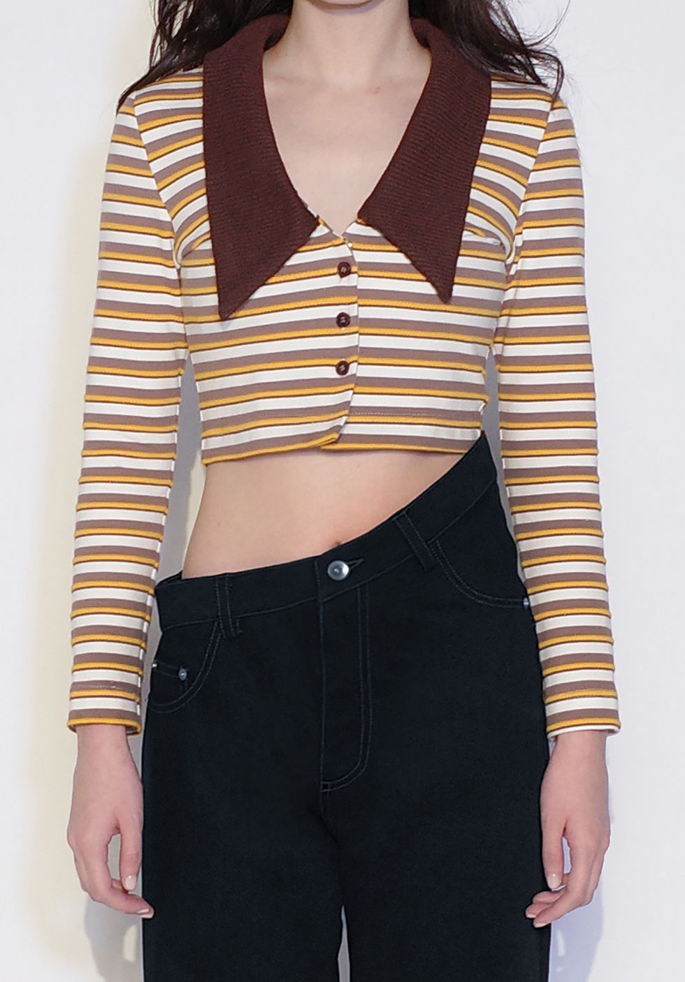サムネイル： Brown & White Striped Cardigan