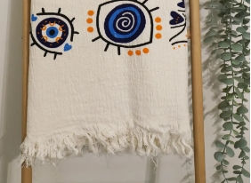 Küçük resim: MÜSLİN NAZAR PEŞTAMAL - %100 Pamuk- 100x180- Peştemal- Plaj Havlusu- Nazar Desen