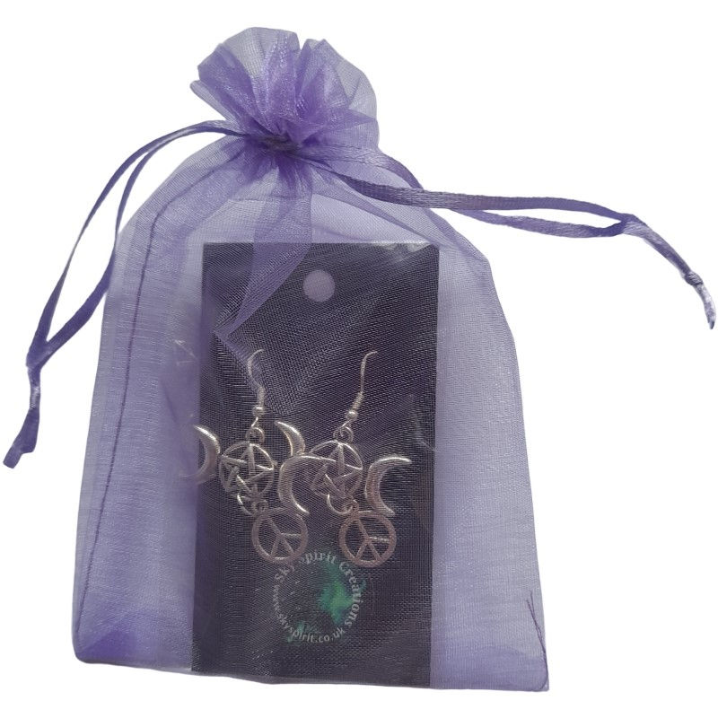 Thumbnail: 10 x Witches Against War - Triple Moon/Peace Sign Earrings