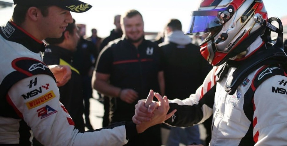 Bryce + teammate Luke Browning celebrating on the podium