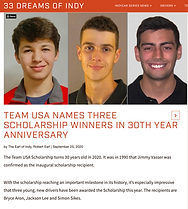 Dreams of Indy Bryce Aron Team USA Scholarship Winner