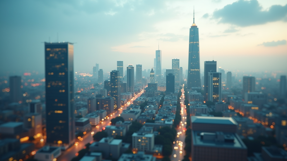 High angle view of a business district skyline with office buildings