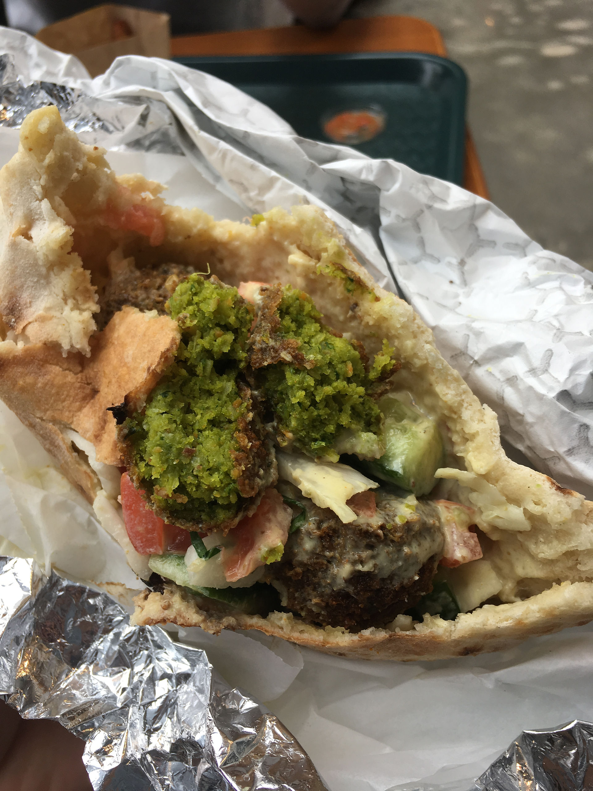 cross section of falafel sandwich