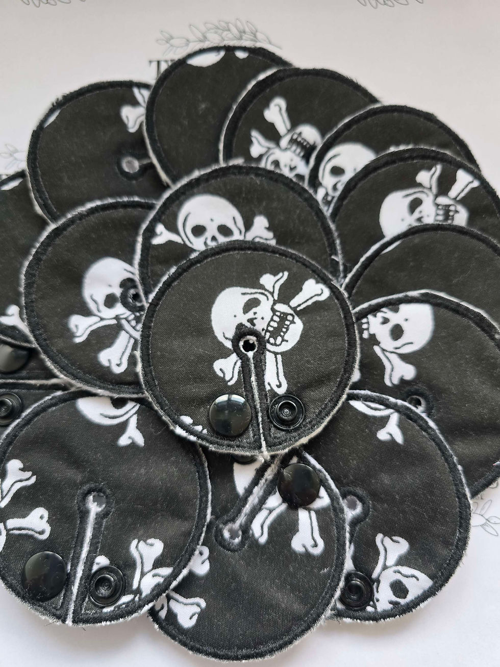 Thumbnail: Skull and crossbones, G tube pad, reusable cloth accessory for G, GJ, J and Peg