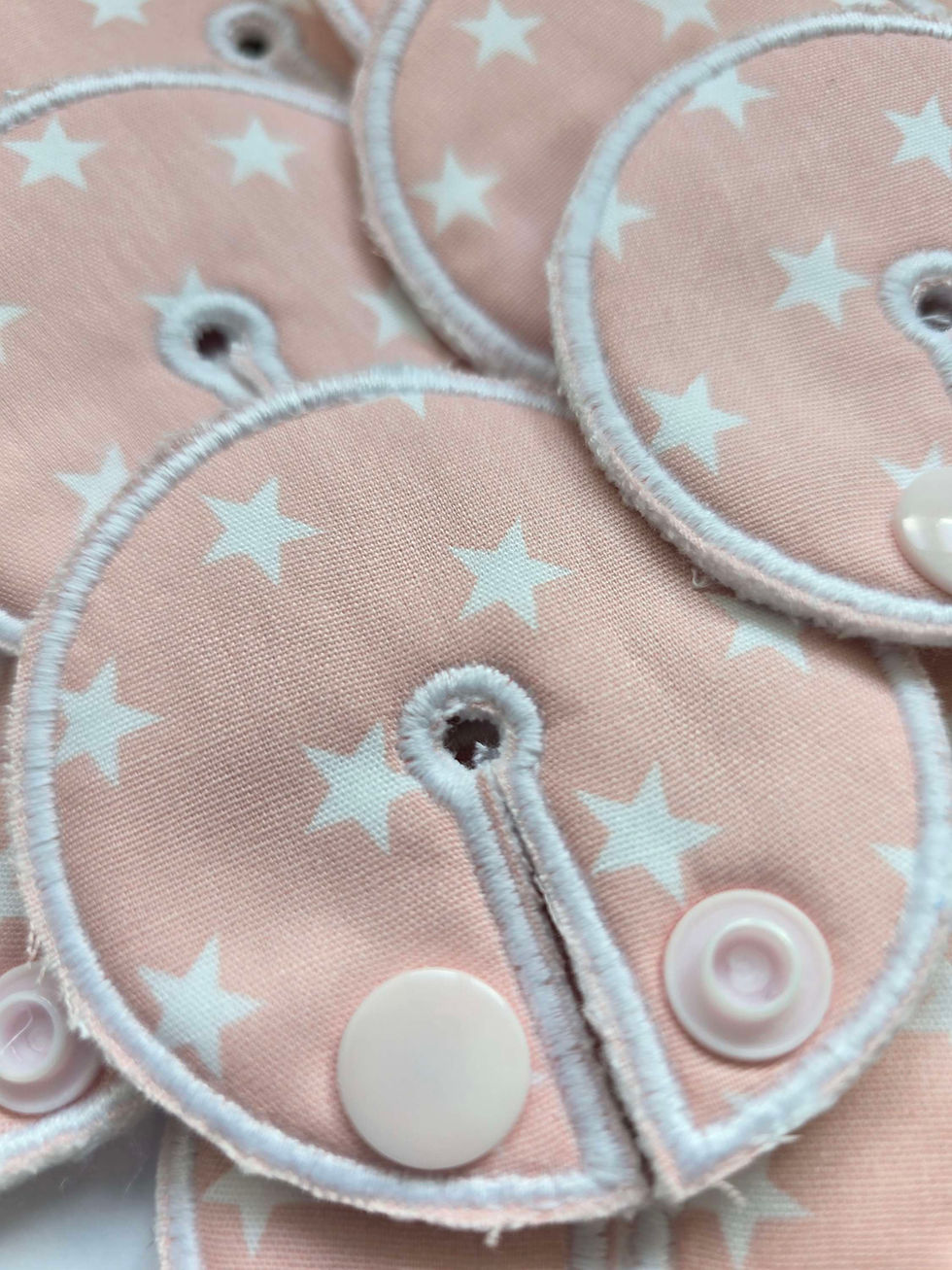 Thumbnail: Peachy pink stars, G Tube pad, reusable cloth accessory for G, GJ, J and Peg