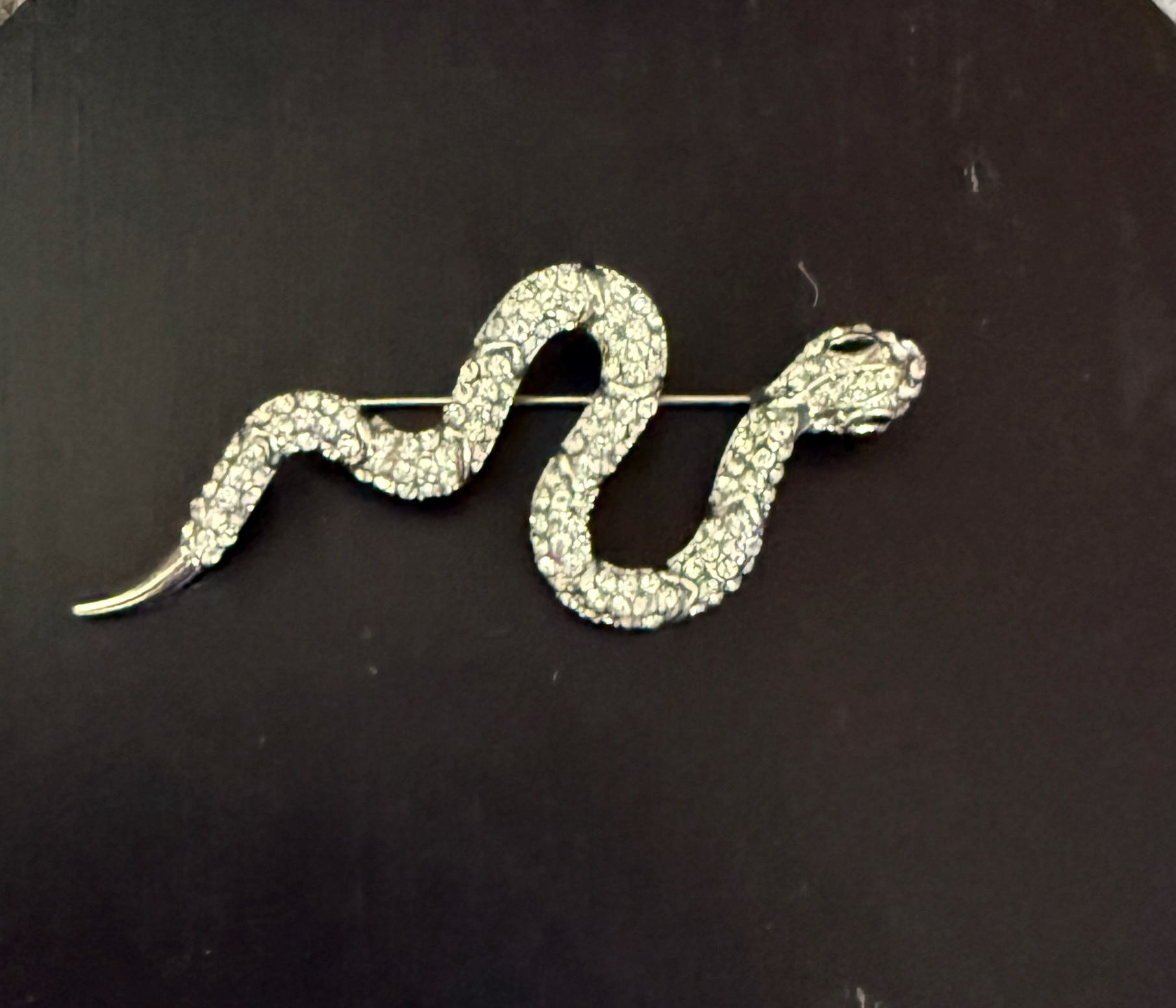 Silver White Snake Brooch