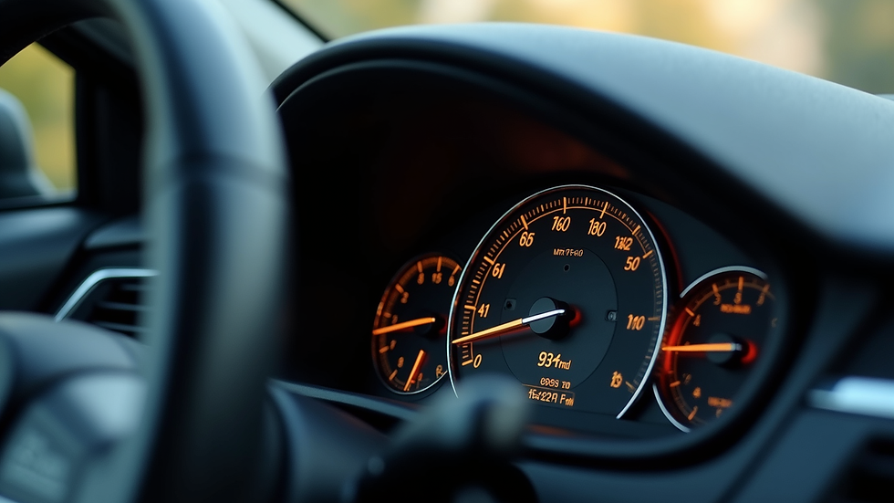 Close-up view of a car dashboard showing mileage and condition