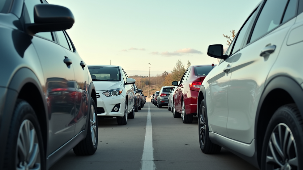 Eye-level view of a used car lot with various affordable vehicles parked