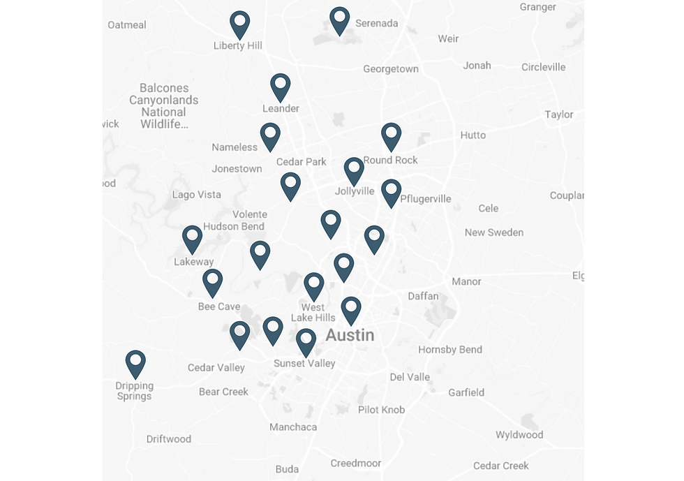 map of the greater Austin area and where we serve