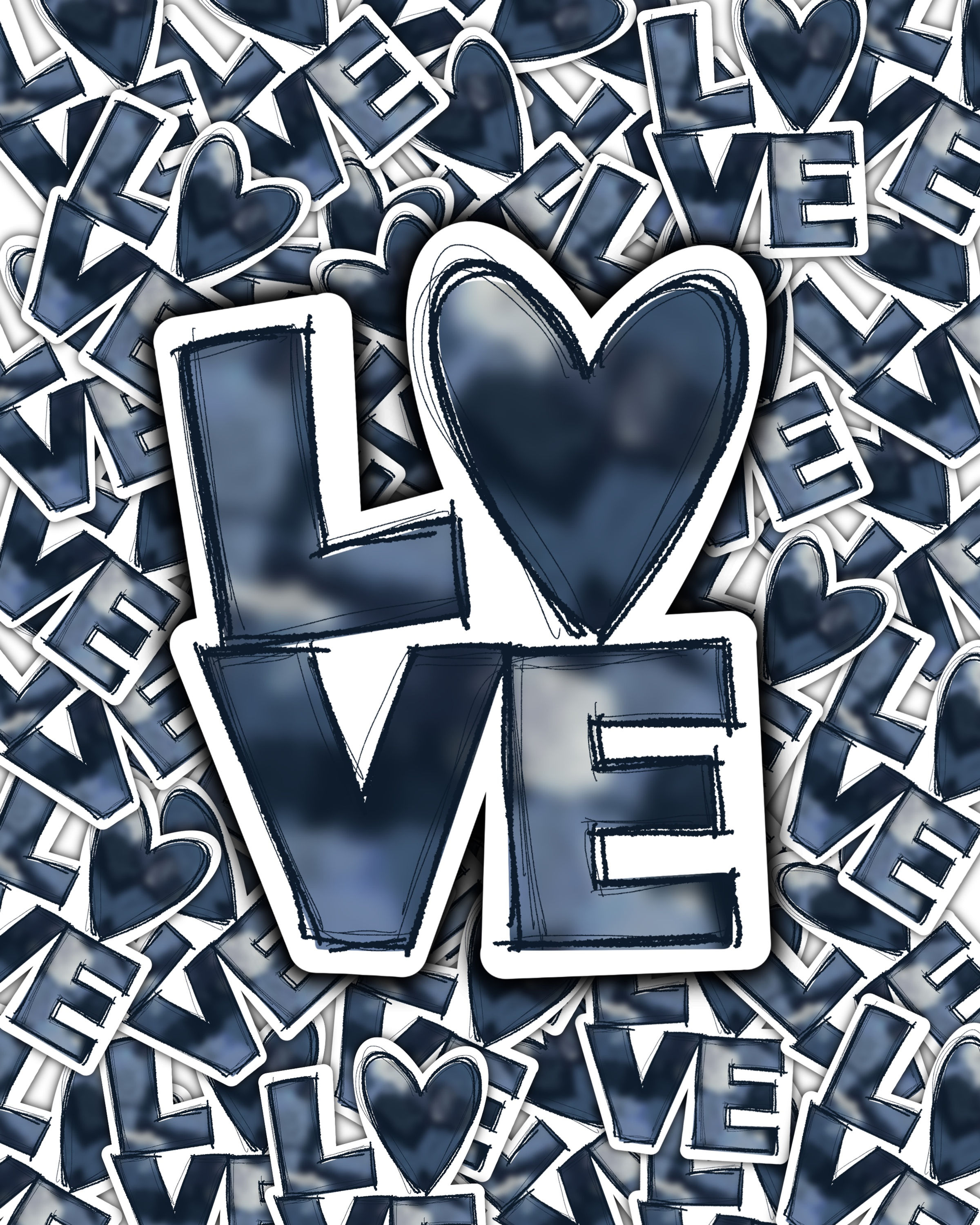 Blue Distressed LOVE Waterslide DOWNLOAD