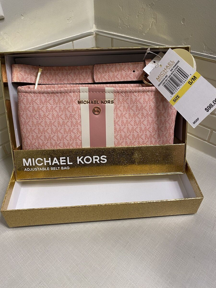 Michael Kors NEW In Box Logo Pink Adjustable Waist Belt Bag Natural Royalty