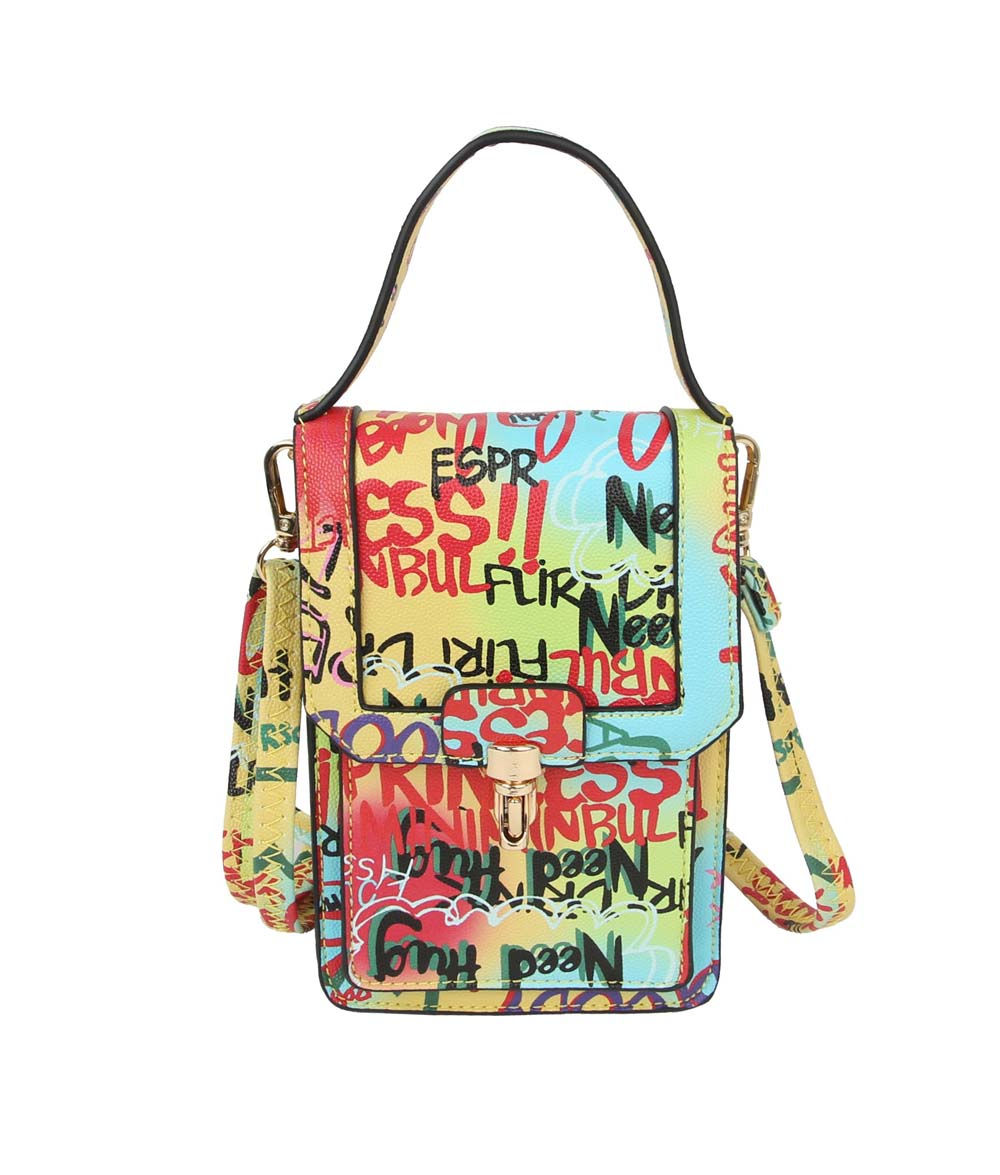 Fashion Multi Graffiti Print Top Flap Crossbody Bag Cell Phone Purse


