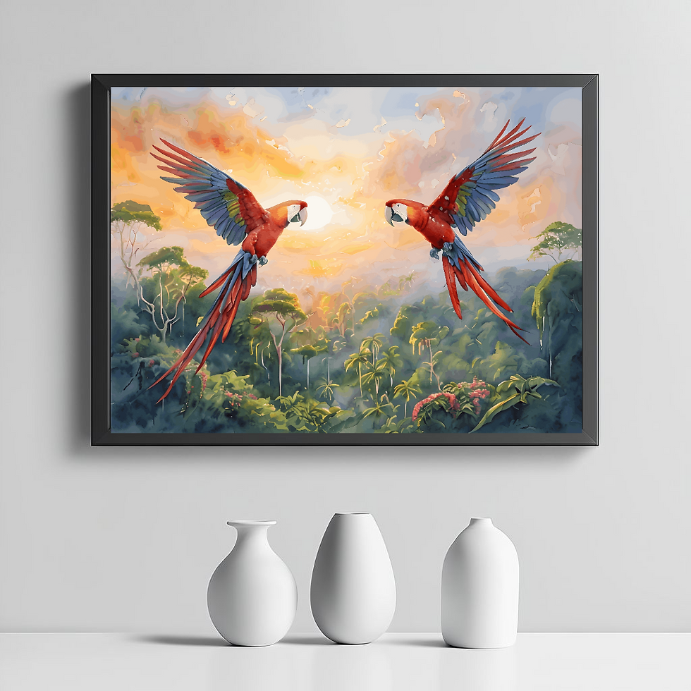 Tropical Scenery with Scarlett Macaws, Wall Art