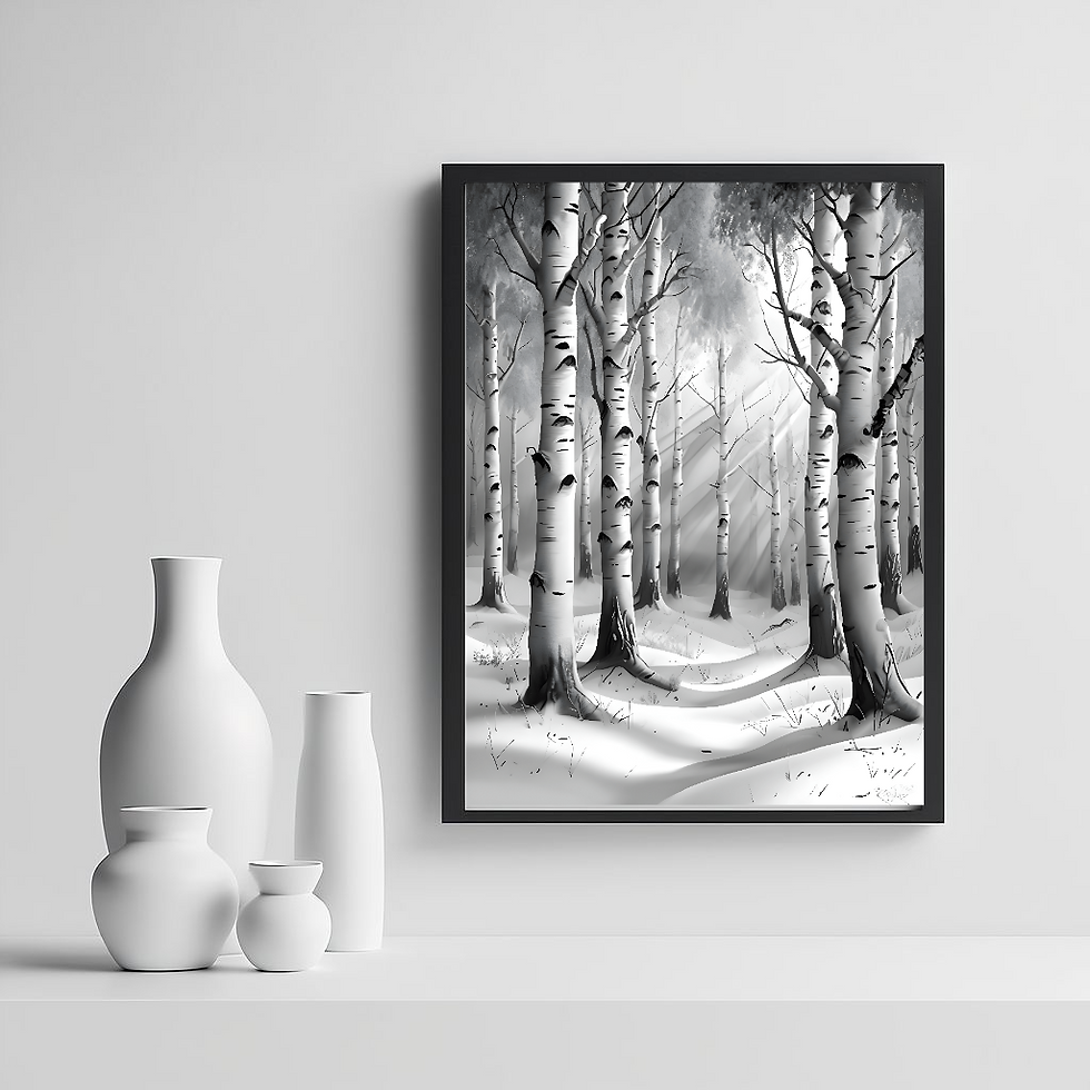 Snowy Birch Forest Print