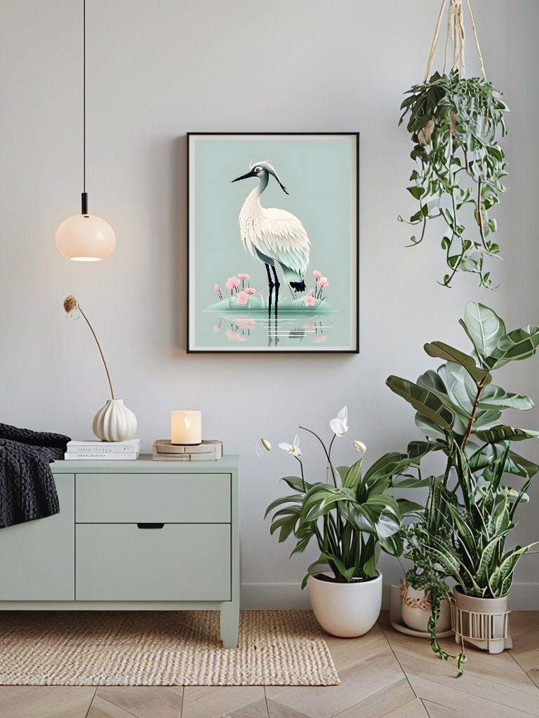 Soothing Cream Lime Stork Print, Wall Art