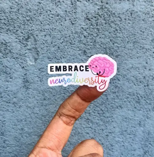 Embrace neurodiversity sticker with brain illustration