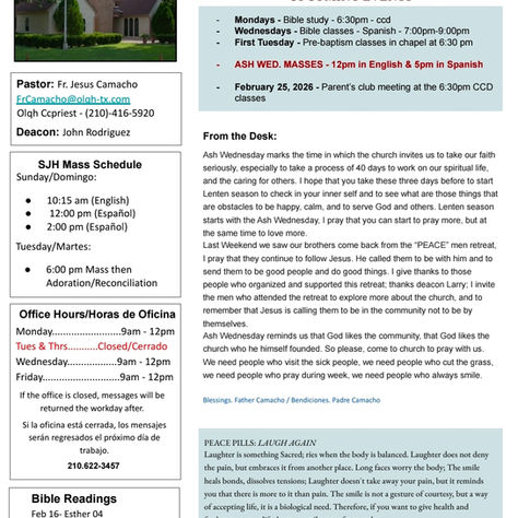 Sunday Bulletin February 15, 2026