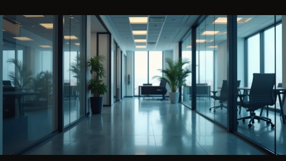 High angle view of a modern office space with technology elements