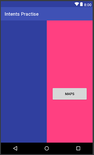 App page showing a button with MAPS written on it.