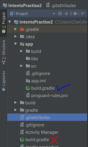 Android Studio sub menu showing to select the build.gradle file in the src folder.