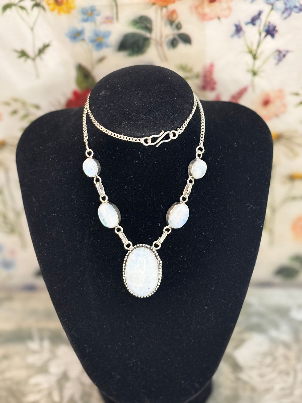 Thumbnail: Sterling Silver Rainbow Moonstone Multi-Stone Necklace