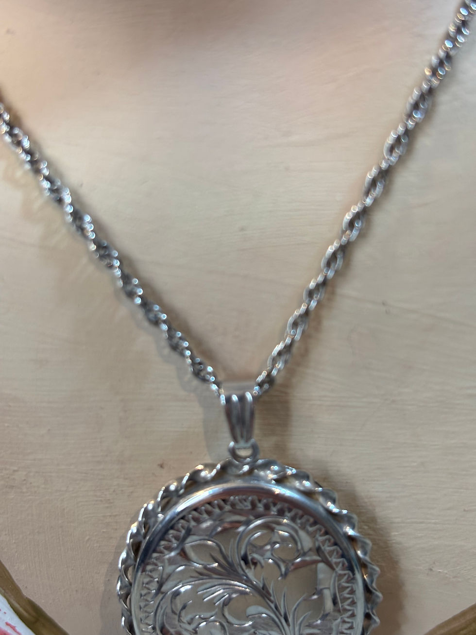 Thumbnail: Sterling Silver Oval Photo Locket Necklace Vintage Engraved Floral Design