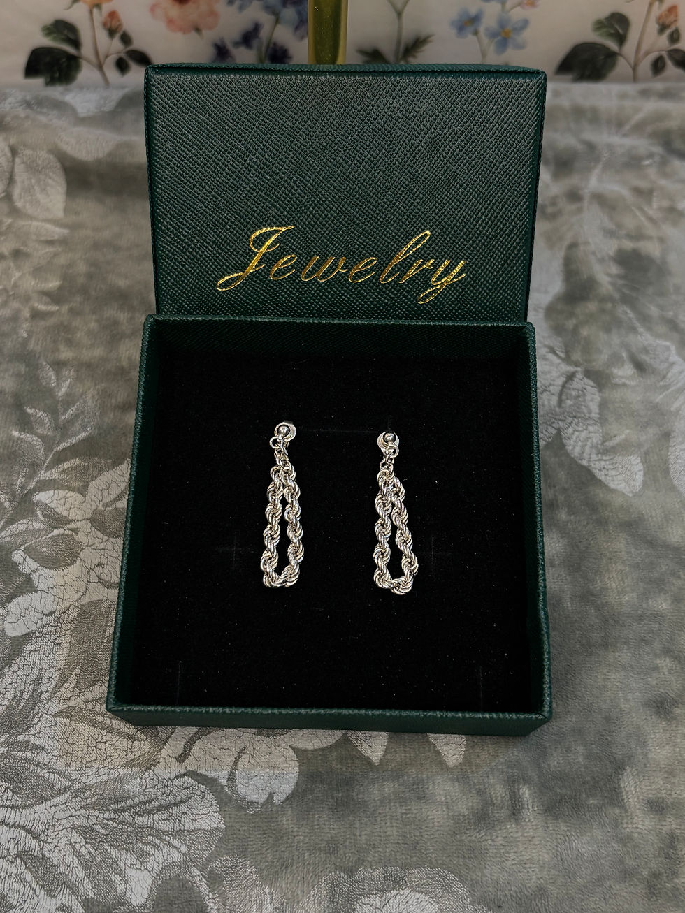 Thumbnail: Vintage Sterling Silver Rope Chain Drop Earrings